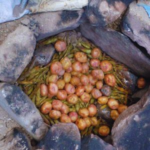 Watia es una forma de cocción que consiste en hacer un hoyo en la tierra, llenarlo de piedras calientes y colocar los alimentos envueltos en hojas o telas. Se usa para cocinar papas, maíz, carne y otros productos. Es una forma de compartir y celebrar en comunidad.
